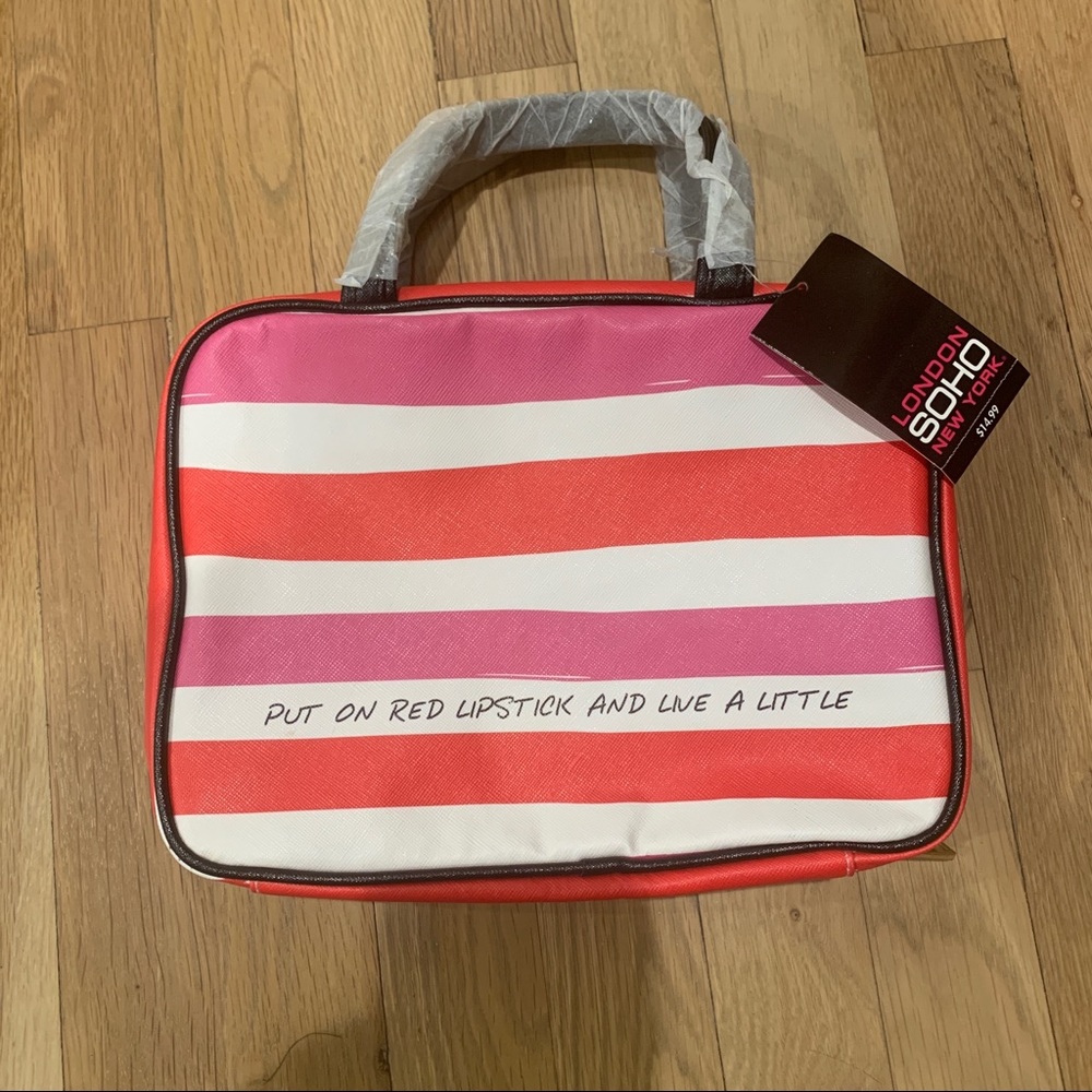 London Soho New York-Makeup Bag NWT Pink Red White